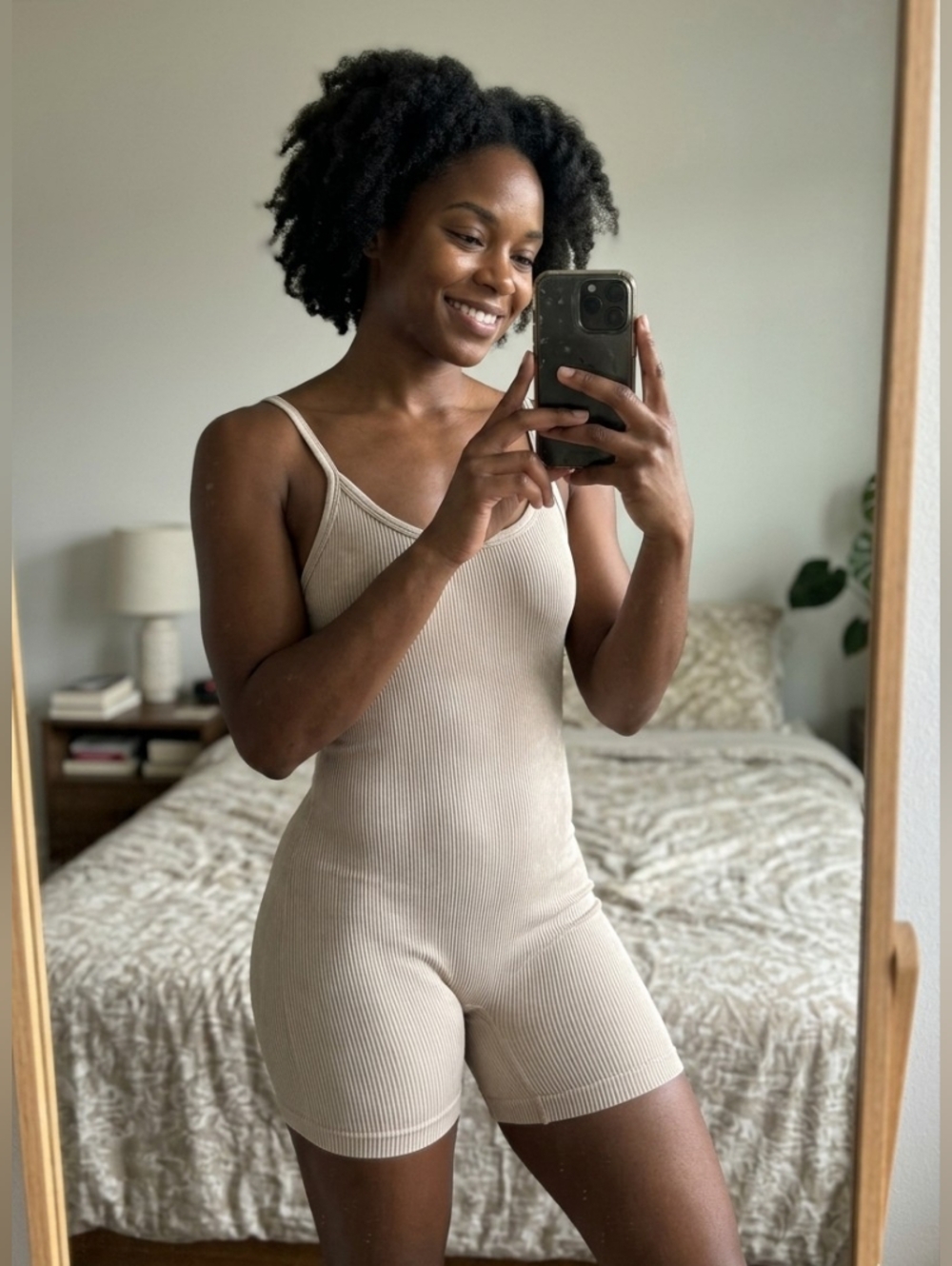Ribbed Scoop-Neck Sleep Romper in Cream